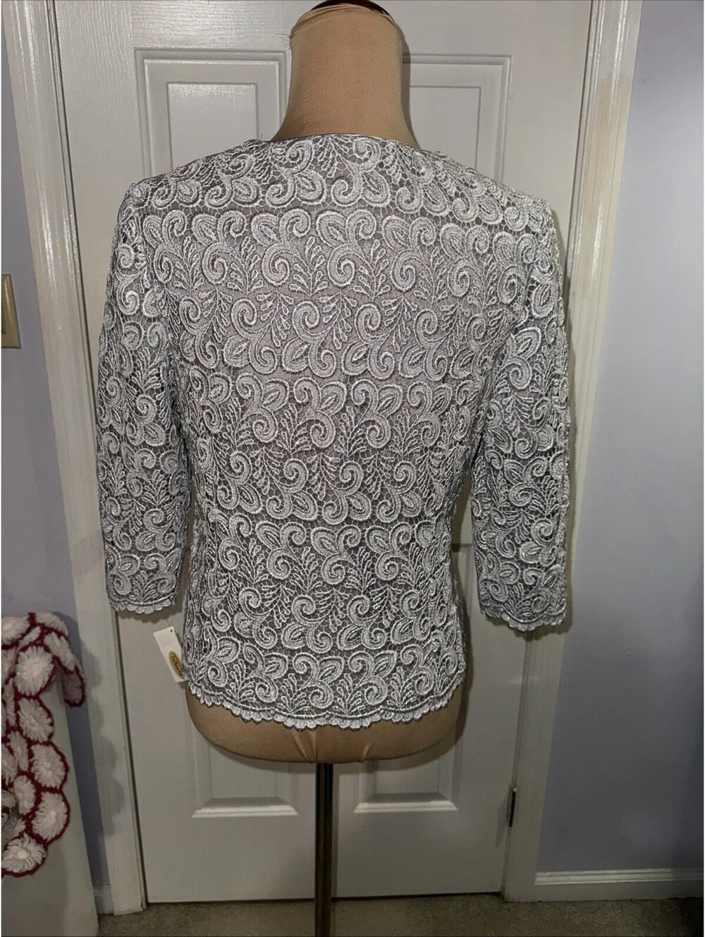 Talbots Jacket Womens 4 Silver Metallic Lace Scalloped Hem Dressy Evening NWT